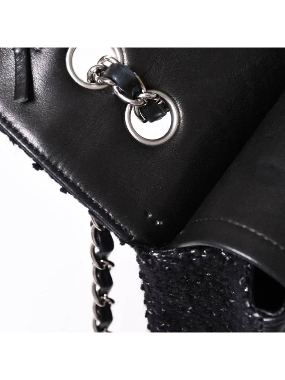 Chanel Quilted 25 Double Flap Chain Shoulder Bag CC Logo Tweed Leather Black
